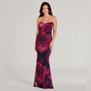 Windsor Julianna Floral Mesh Strapless Mermaid Dress